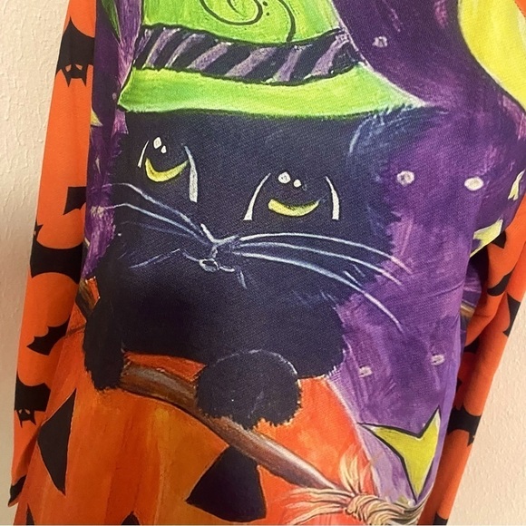 Halloween Cat in Pumpkin Graphic Long Sleeve Sweatshirt Size Large Colorful Y2K - Picture 3 of 9